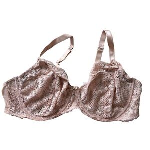 Adore Me Bra 44DDD Unlined Pink Sheer Lace Full Coverage Underwire Coquette